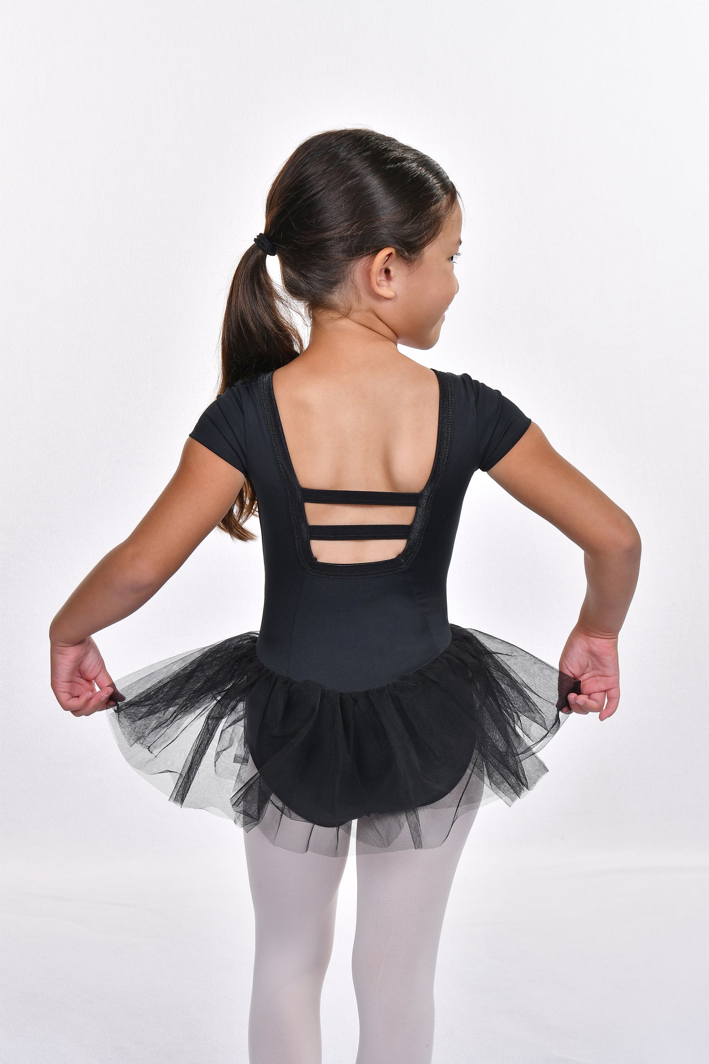 Girls' Satin Trim Short Sleeve Square Back Tutu Dress Leotard