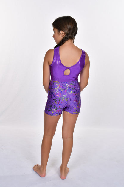 Girls' Rainbow Foil Keyhole Back Gymnastic Biketard